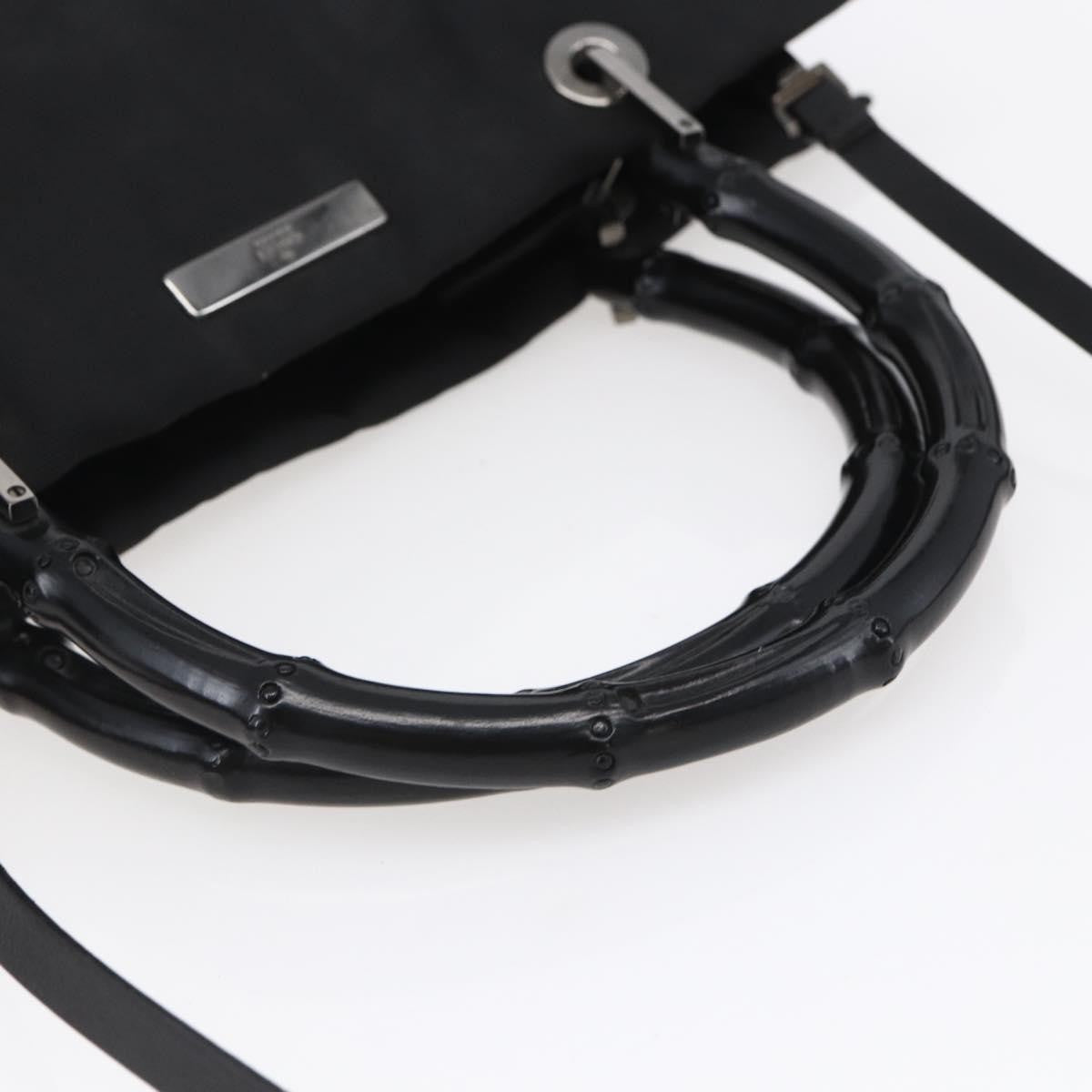Gucci Vintage Bamboo Handle Tote Nylon, BLACK, NYLON, Handbag