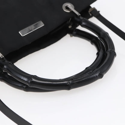 Gucci Vintage Bamboo Handle Tote Nylon, BLACK, NYLON, Handbag