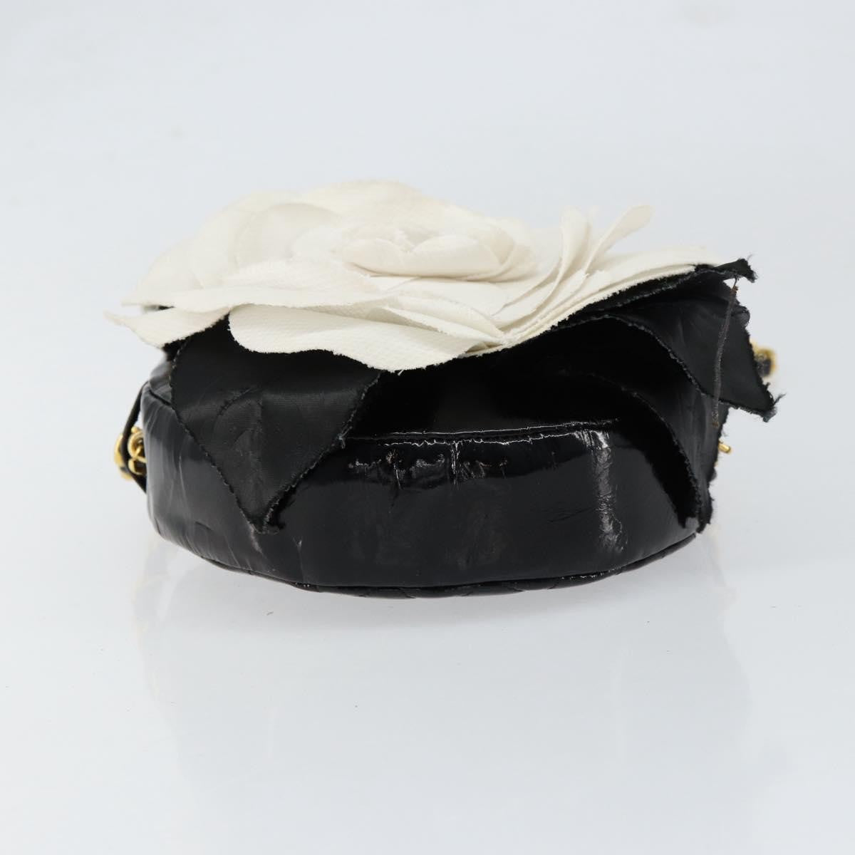 Chanel Vintage Camellia Round Evening Bag Lambskin and Satin, BLACK, PATENT_LEATHER, Clutche & pouche