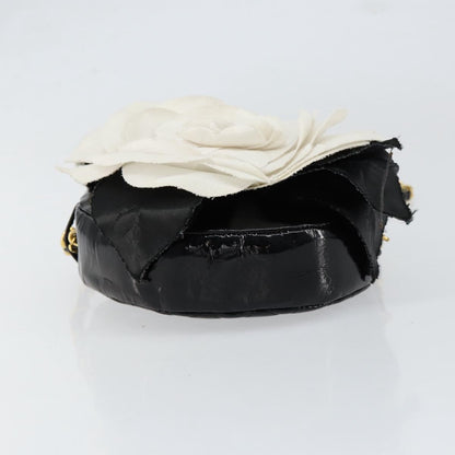Chanel Vintage Camellia Round Evening Bag Lambskin and Satin, BLACK, PATENT_LEATHER, Clutche & pouche