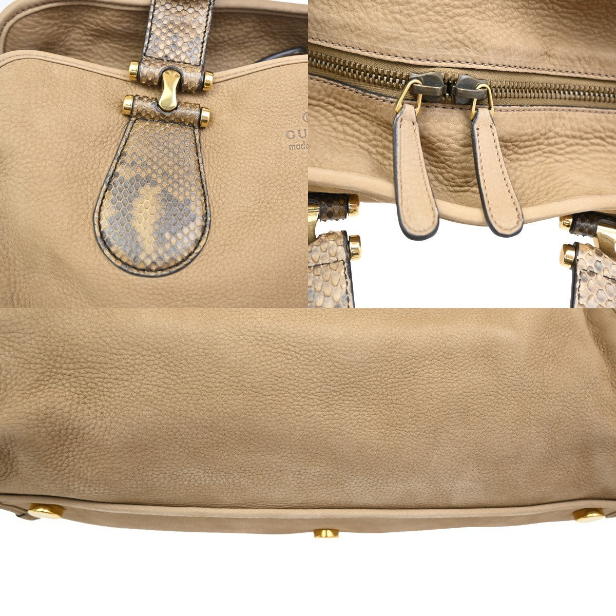 Gucci Twice Satchel Nubuck with Python, BROWN, SUEDE, Handbag
