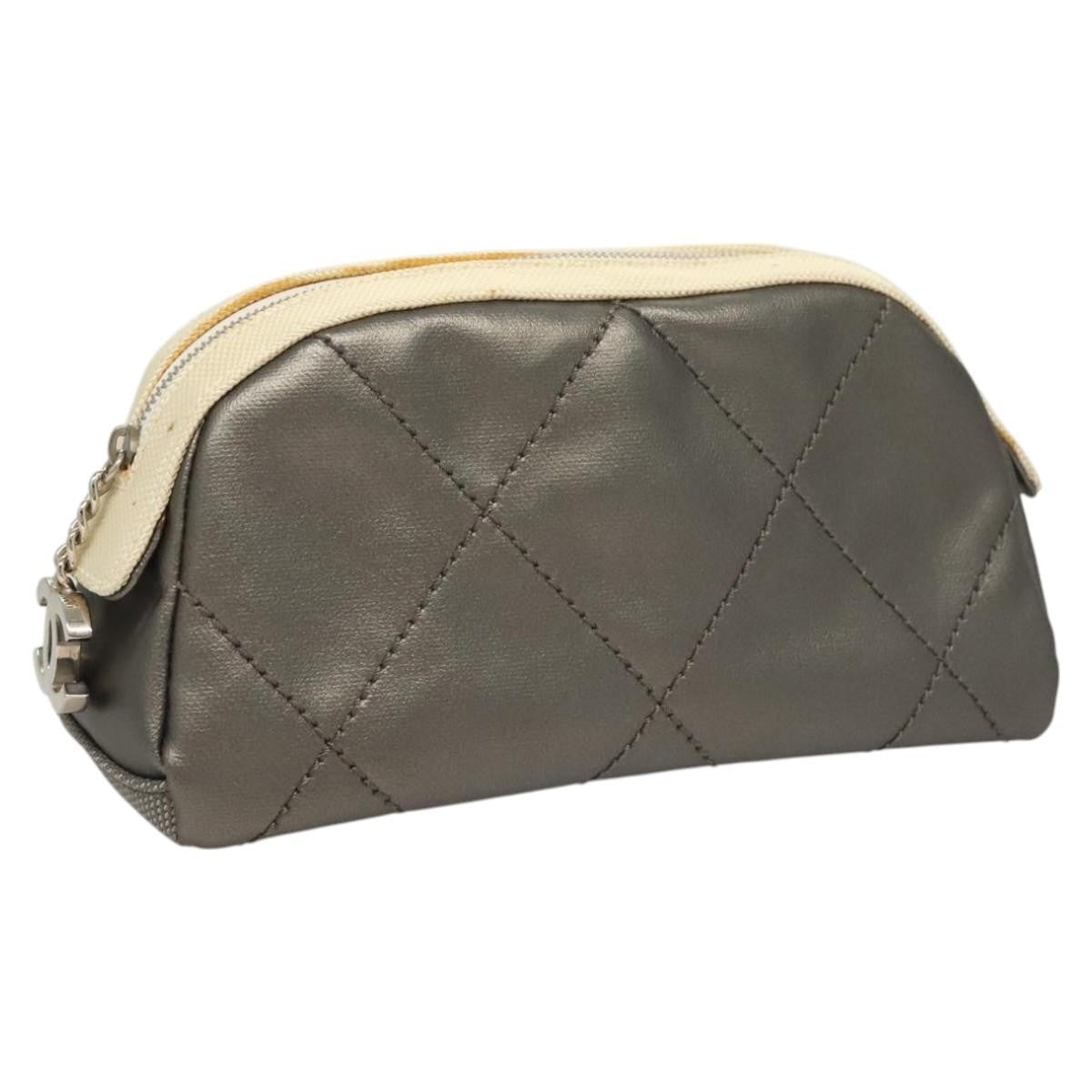 Chanel Biarritz Cosmetic Pouch Quilted Coated Canvas, GRAY, PVC, Clutche & pouche