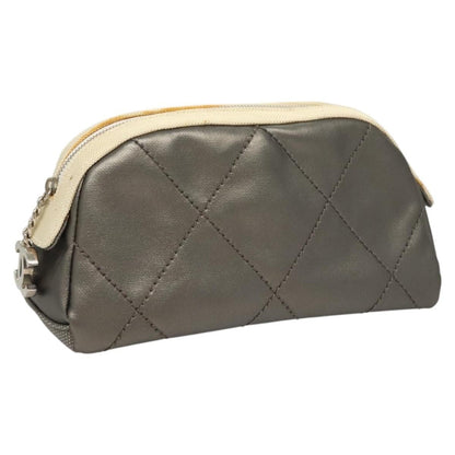 Chanel Biarritz Cosmetic Pouch Quilted Coated Canvas, GRAY, PVC, Clutche & pouche