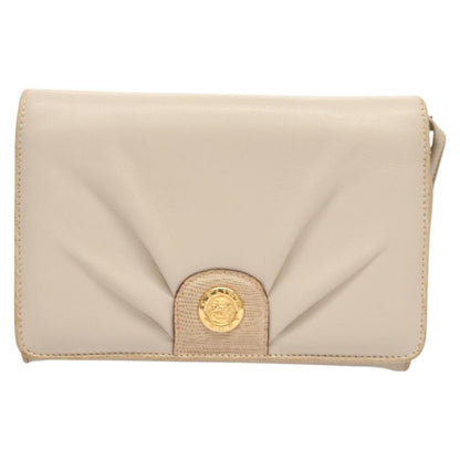 Celine Flap Shoulder Bag Leather, BEIGE, LEATHER, Shoulder bag