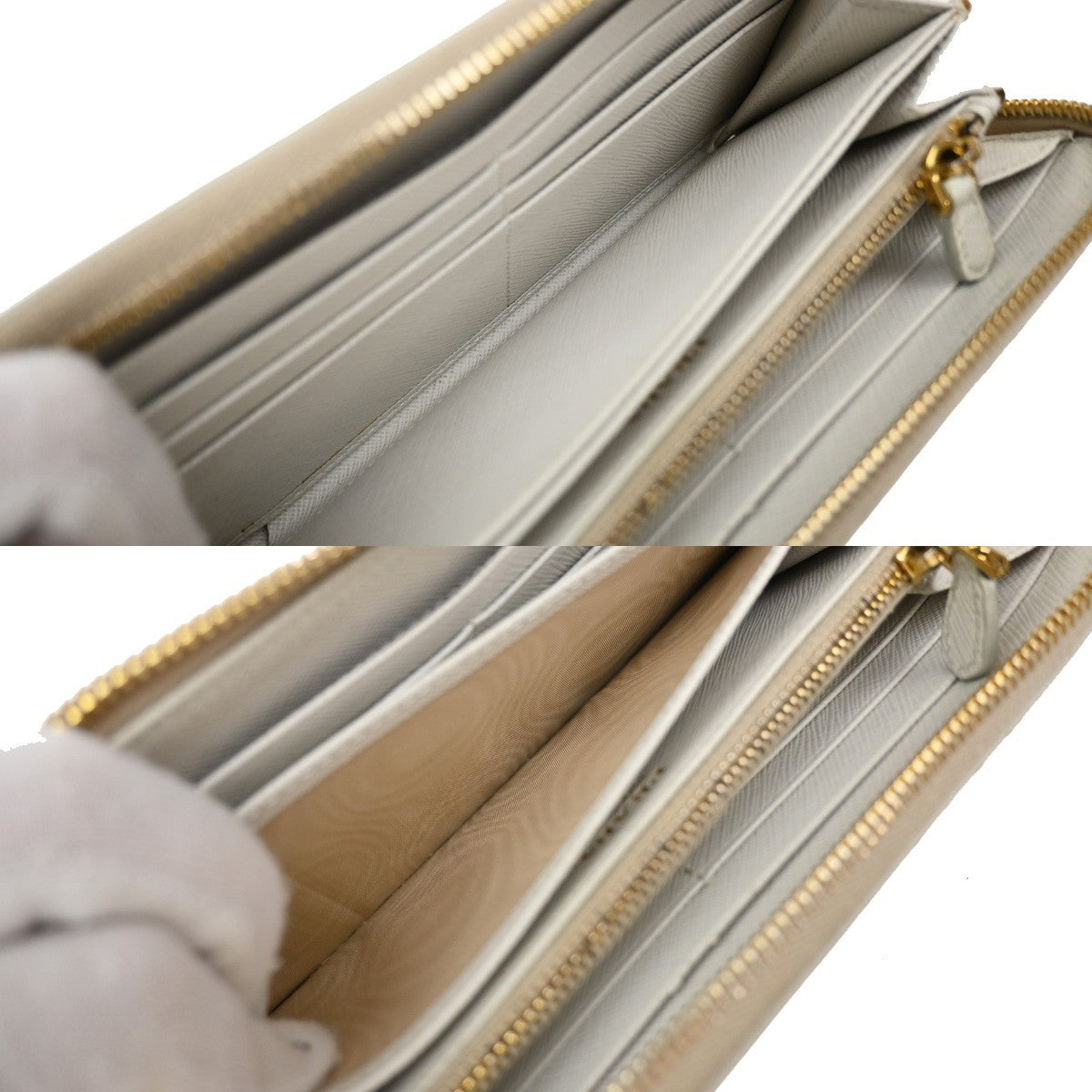 Prada Zip Around Tab Wallet Saffiano Leather, WHITE, LEATHER, Wallets