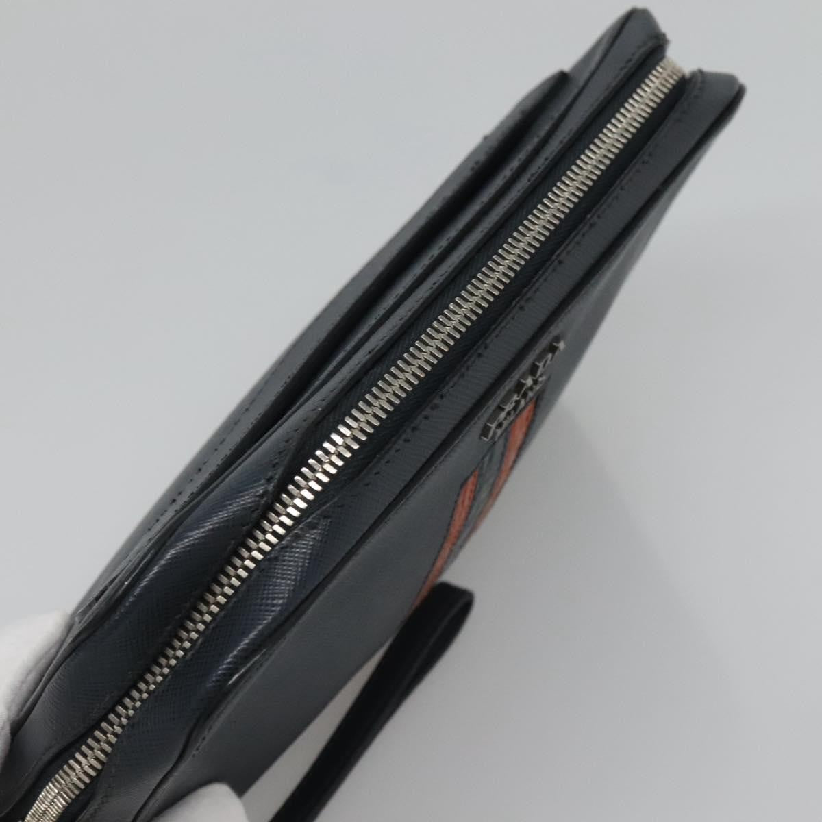 Prada Zip Pochette Saffiano Leather, NAVY, LEATHER, Clutche & pouche