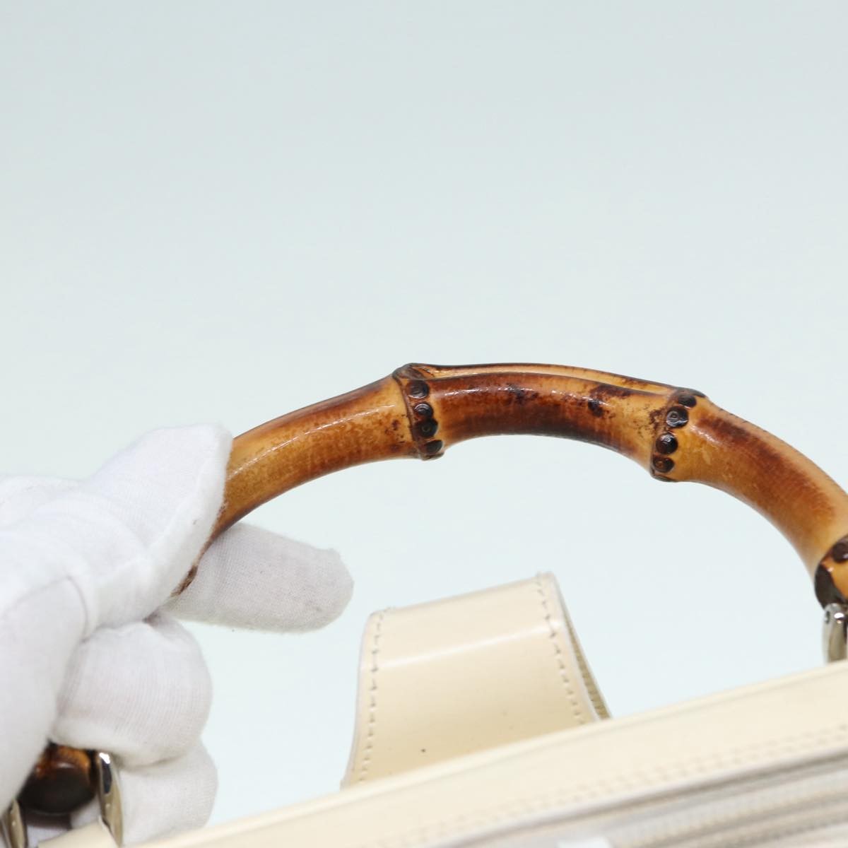 Gucci Vintage Bamboo Backpack Nylon and Patent Leather, WHITE, NYLON, Backpack