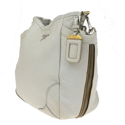 Prada Side Pocket Zip Hobo Vitello Daino, WHITE, LEATHER, Shoulder bag