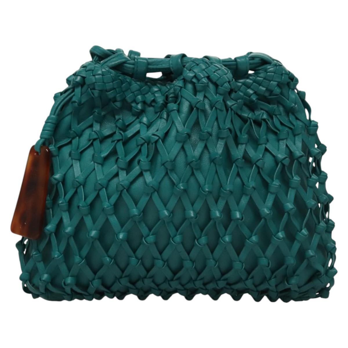 Chanel Vintage Resin Bucket Bag Woven Leather, TURQUOISE, LEATHER, Shoulder bag