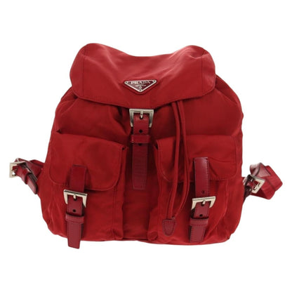 Prada Vela Double Front Pocket Backpack Tessuto with Saffiano Leather, RED, NYLON, Backpack