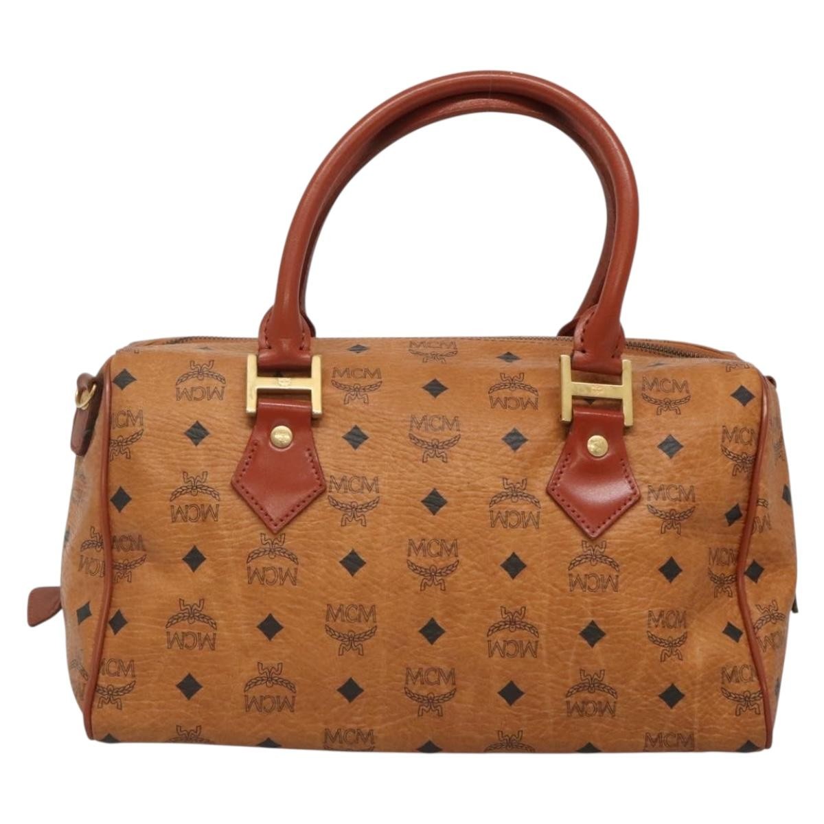 MCM Visetos Handbag Canvas and Leather, BROWN, PVC, Handbag