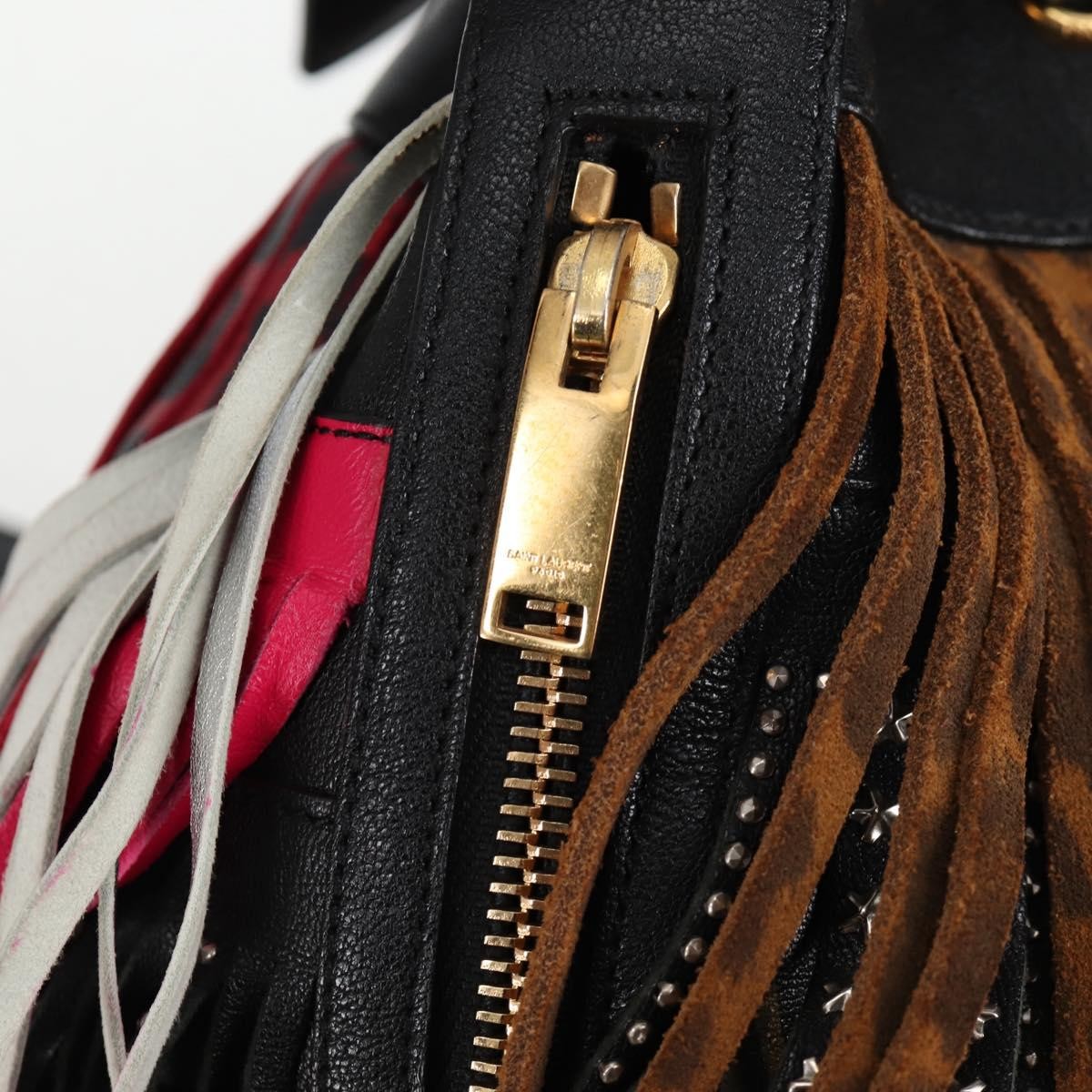 Saint Laurent Fringe Emmanuelle Bucket Bag Multicolor Leather, MULTICOLOUR, LEATHER, Shoulder bag
