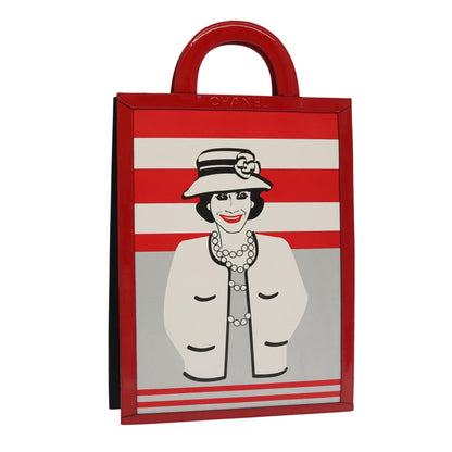 Chanel Vintage Portrait Tote Printed Leather and Quilted Patent, RED, LEATHER, Tote bag
