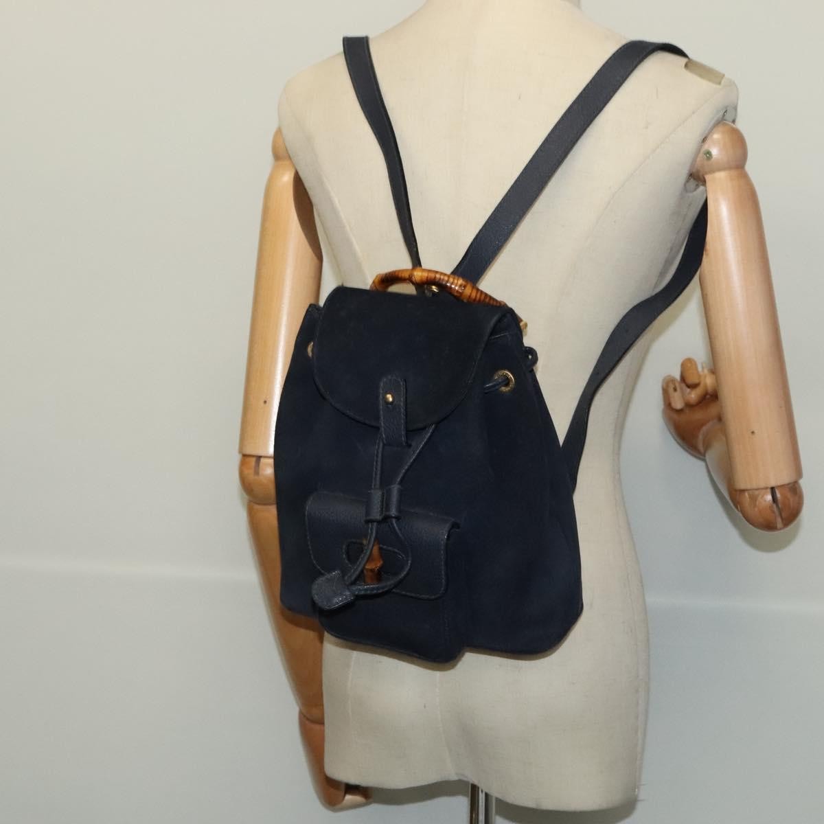 Gucci Gucci bamboo backpack daim, NAVY, SUEDE, Backpack