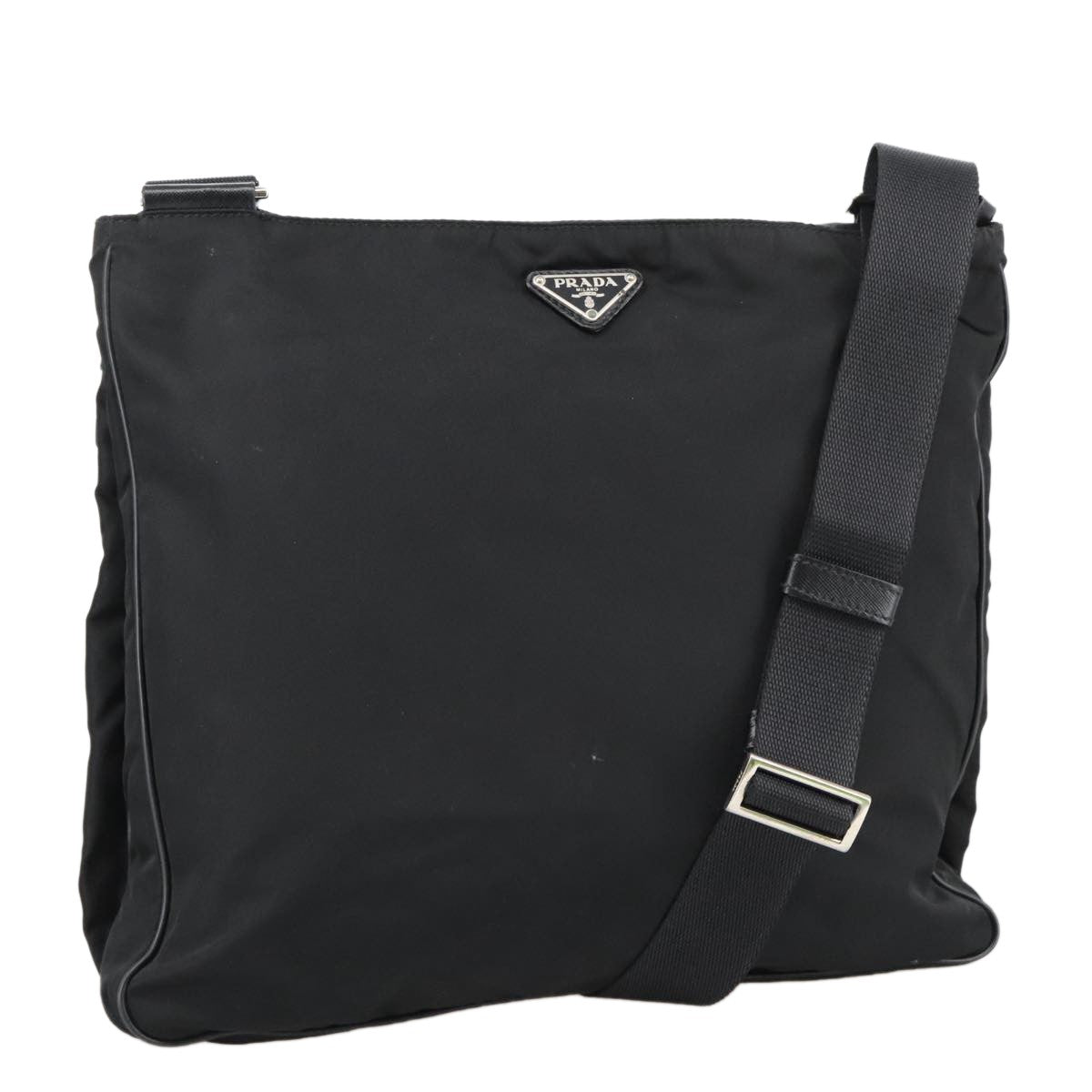 Prada Flat Messenger Bag Tessuto, BLACK, NYLON, Shoulder bag