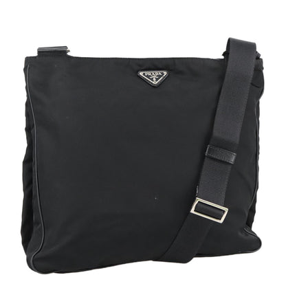 Prada Flat Messenger Bag Tessuto, BLACK, NYLON, Shoulder bag