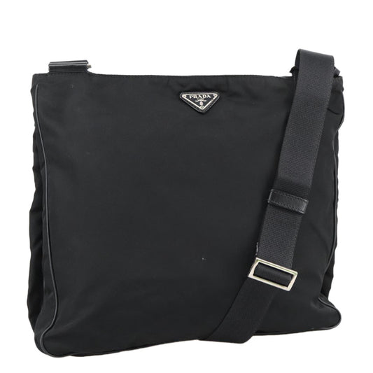 Prada Flat Messenger Bag Tessuto, BLACK, NYLON, Shoulder bag