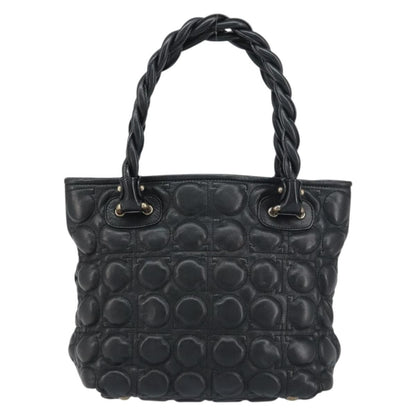 Salvatore Ferragamo Gancini handbag Leather, BLACK, LEATHER, Handbag