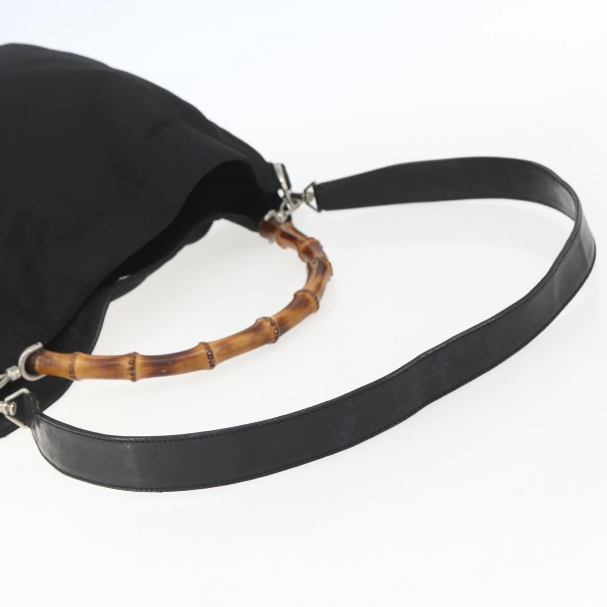 Gucci Vintage Bamboo Shoulder Bag Nylon, BLACK, NYLON, Tote bag