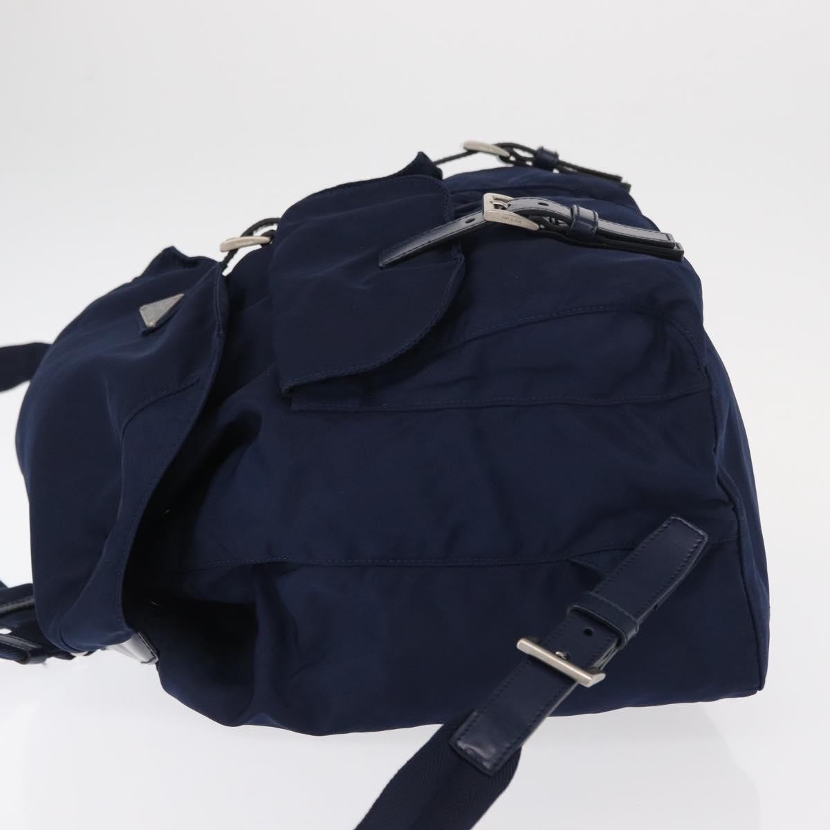 Prada Vela Double Front Pocket Backpack Tessuto with Saffiano Leather, BLUE, NYLON, Backpack
