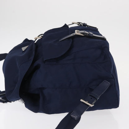 Prada Vela Double Front Pocket Backpack Tessuto with Saffiano Leather, BLUE, NYLON, Backpack