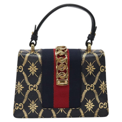 Gucci Sylvie Top Handle Bag Printed Leather, NAVY, LEATHER, Handbag
