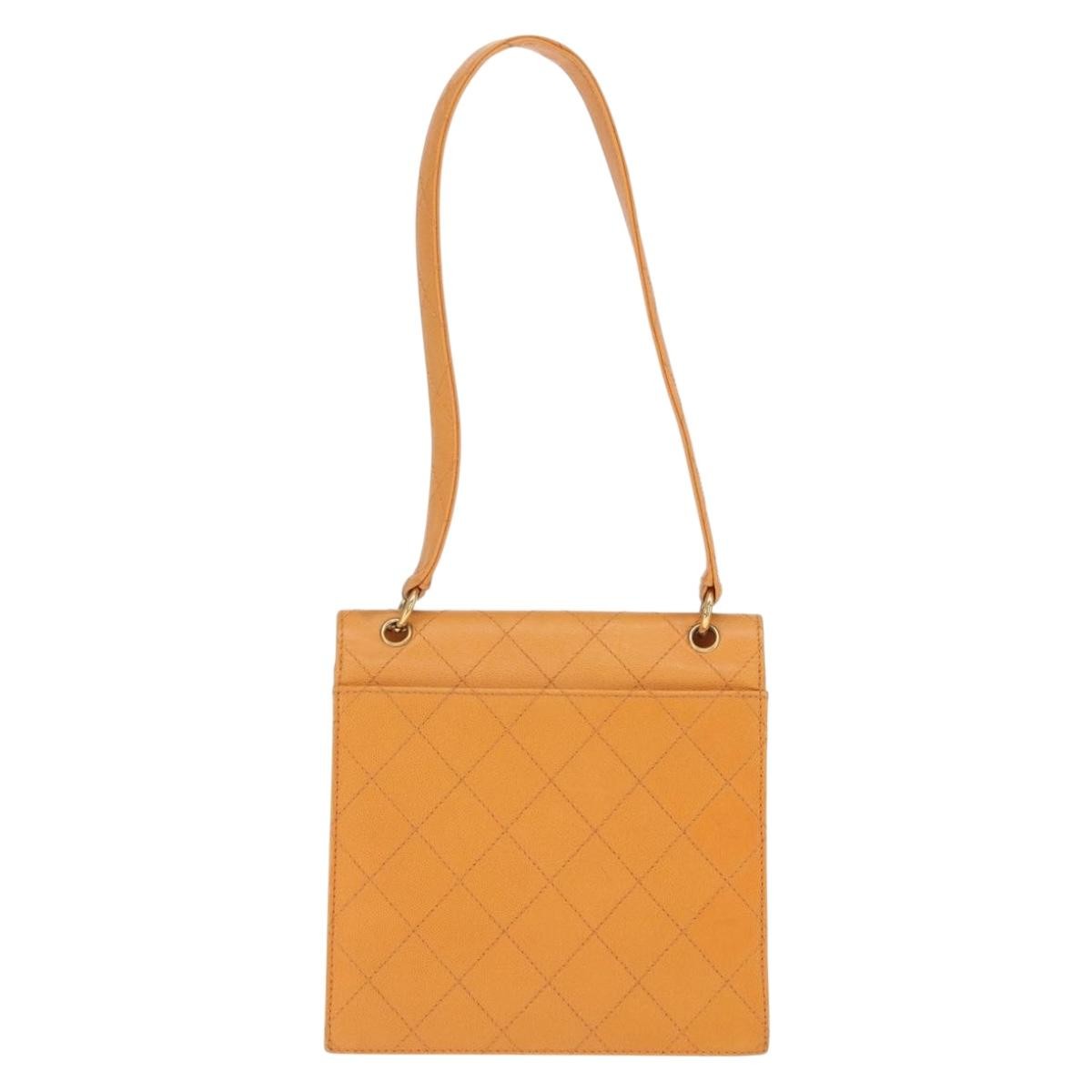 Chanel Vintage CC Flap Shoulder Bag Leather, ORANGE, LEATHER, Shoulder bag