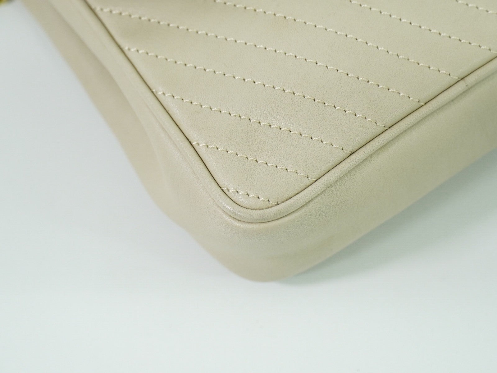 Celine Vintage Flap Shoulder Bag Quilted Leather, BEIGE, LEATHER, Shoulder bag