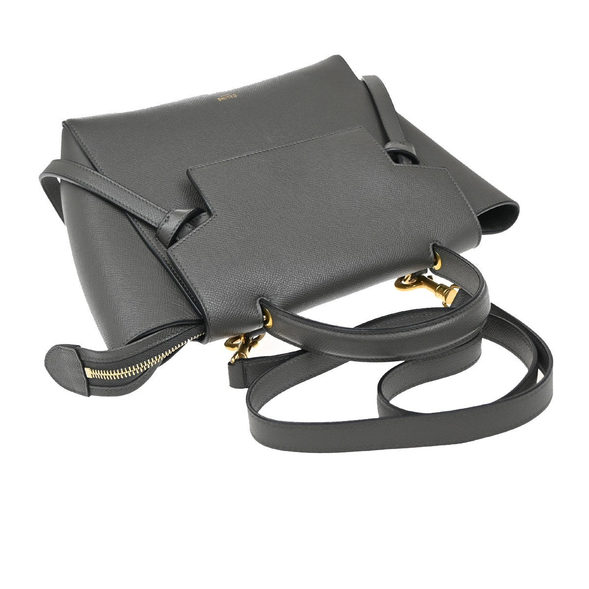 Celine Belt Bag Textured Leather, GRAY, LEATHER, Shoulder bag