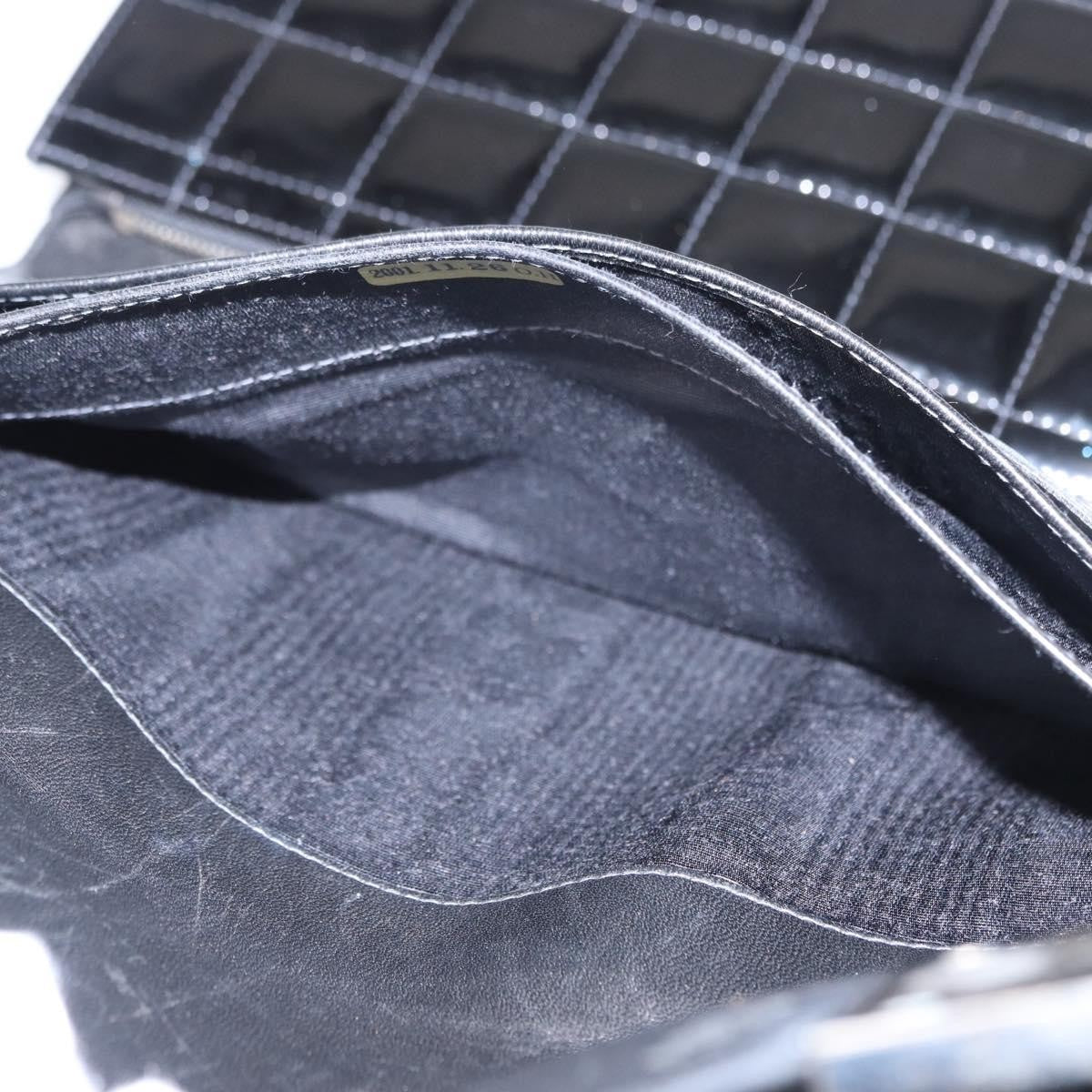 Chanel Chocolate Bar Chain Clutch Quilted Patent, BLACK, PATENT_LEATHER, Clutche & pouche