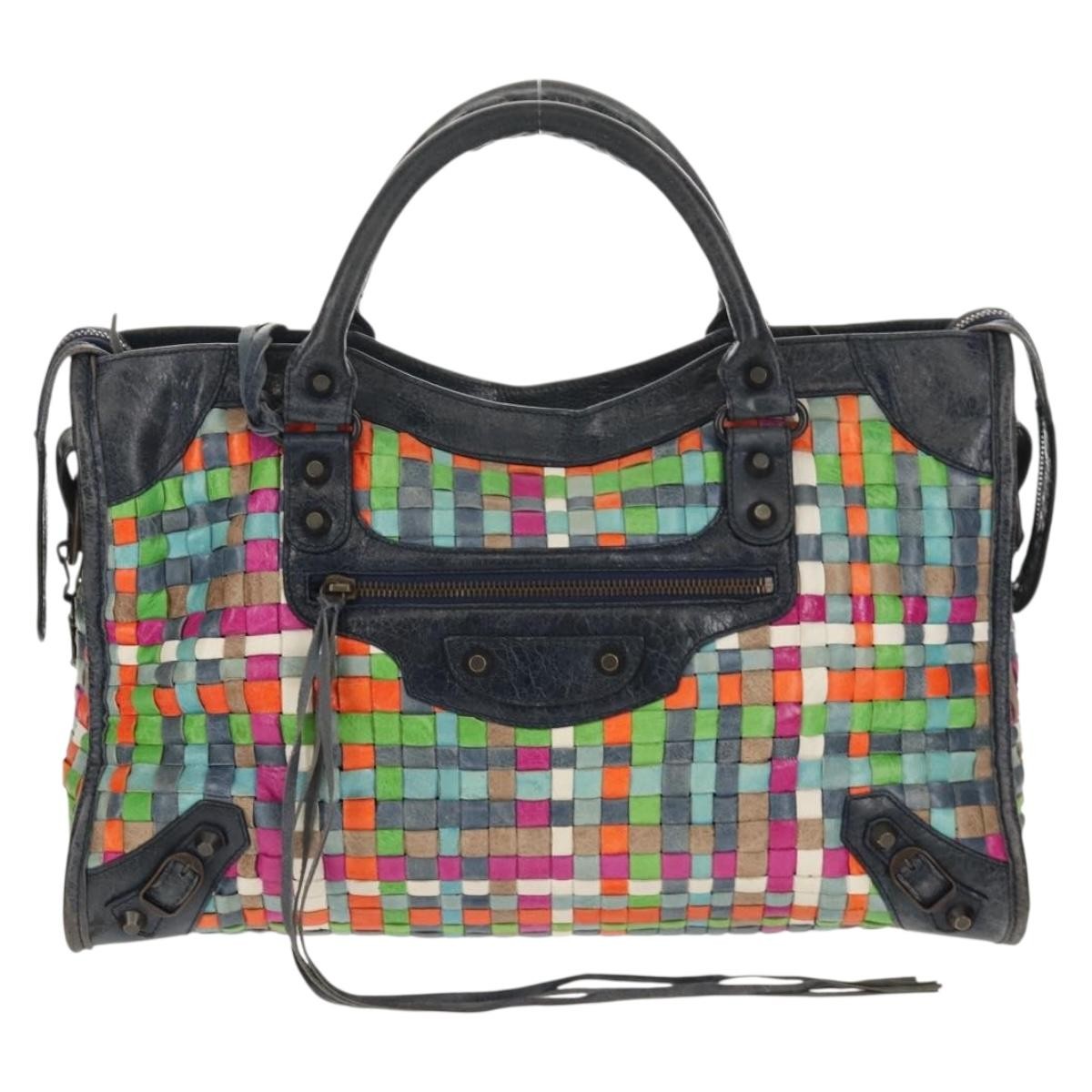 Balenciaga City Classic Studs Bag Woven Crocodile Embossed Leather, MULTICOLOUR, LEATHER, Handbag