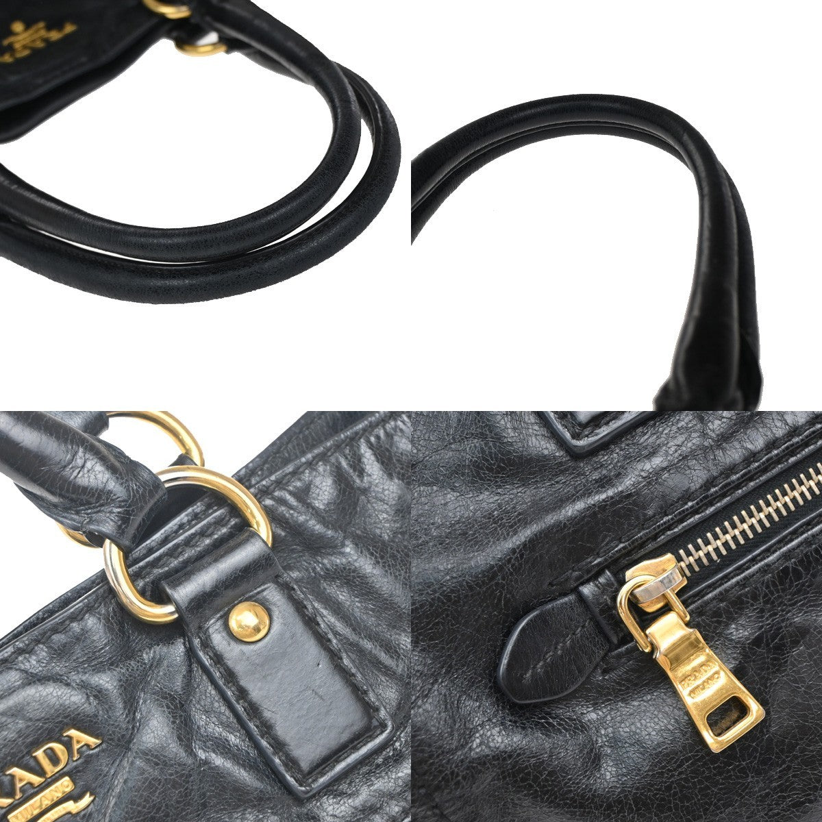 Prada Front Pocket Convertible Tote Leather, BLACK, LEATHER, Tote bag