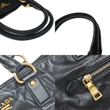 Prada Front Pocket Convertible Tote Leather, BLACK, LEATHER, Tote bag