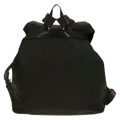 Prada Vela Double Front Pocket Backpack Tessuto with Saffiano Leather, Khaki, Nylon, Backpack