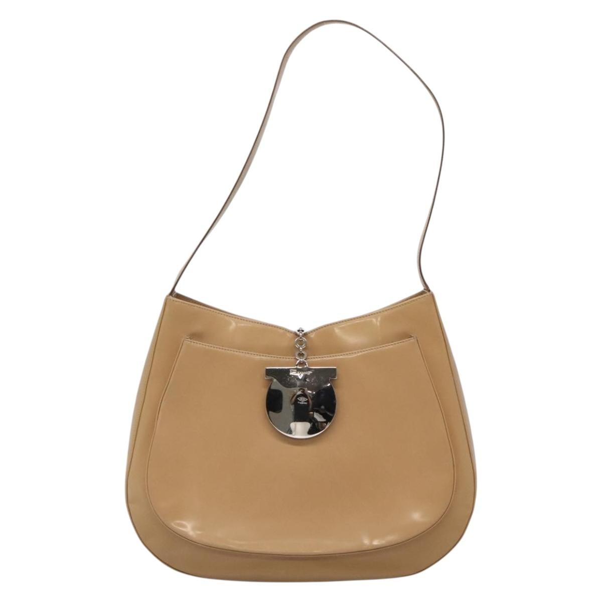 Salvatore Ferragamo Gancini Shoulder Bag Patent Leather, BEIGE, PATENT_LEATHER, Shoulder bag
