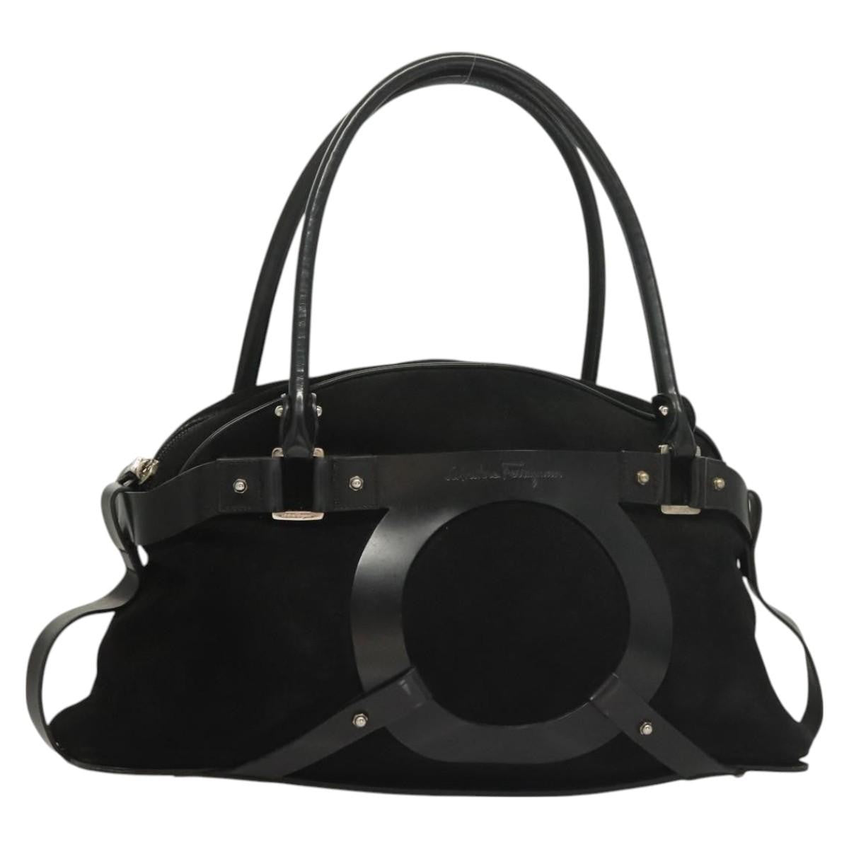 Salvatore Ferragamo Gancini handbag Suede, BLACK, SUEDE, Handbag