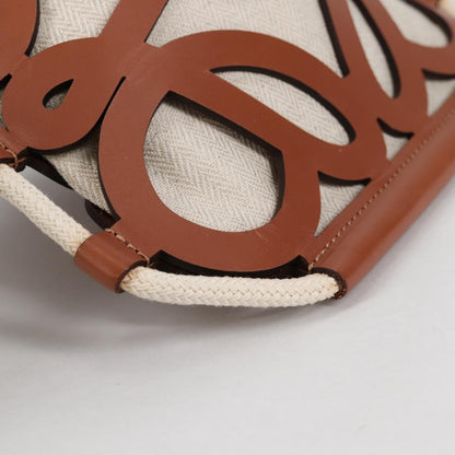 Loewe Anagram Drawstring Bucket Crossbody Bag Leather with Canvas, BEIGE, LEATHER, Crossbody bag