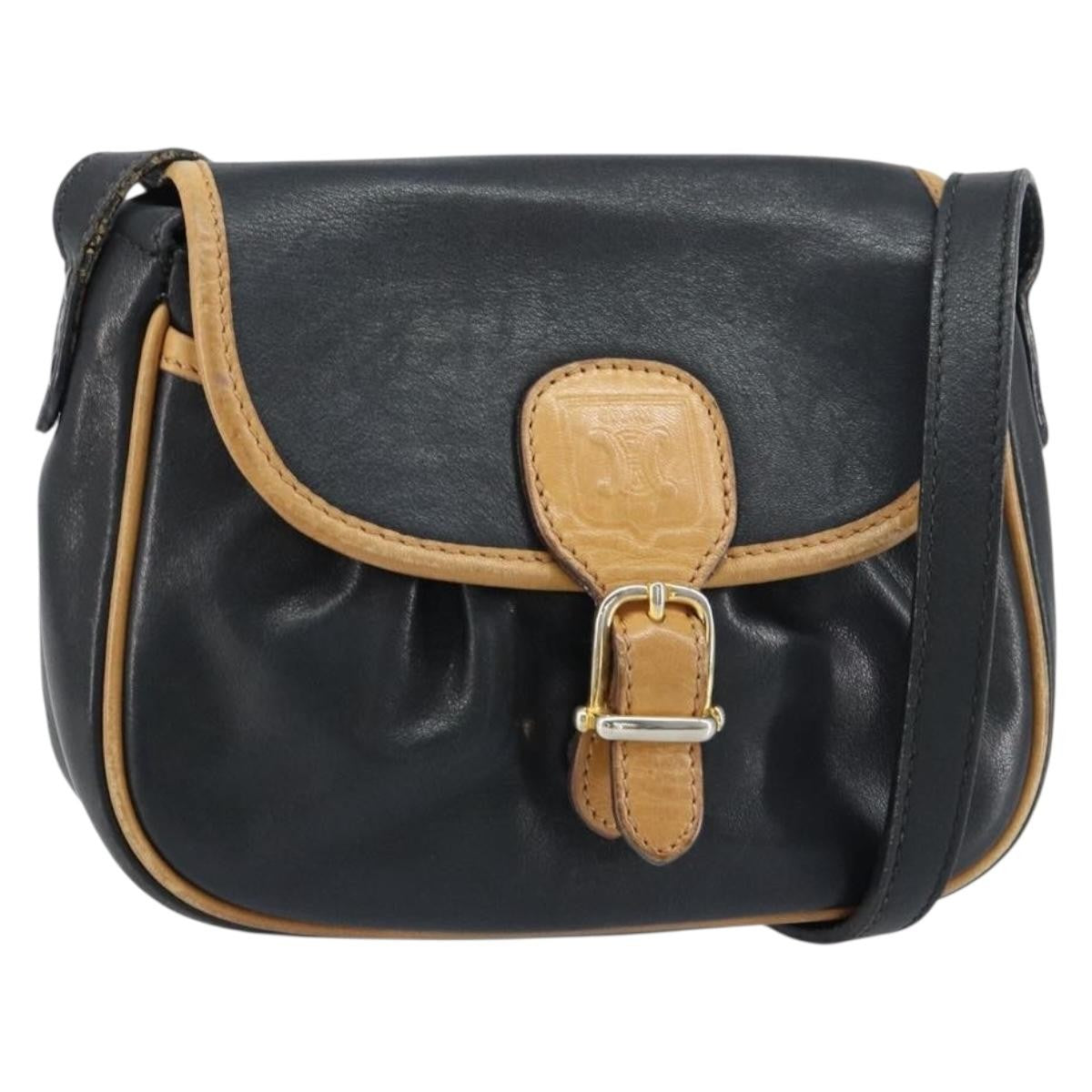 Celine Vintage Shoulder Bag Leather, BLACK, LEATHER, Shoulder bag