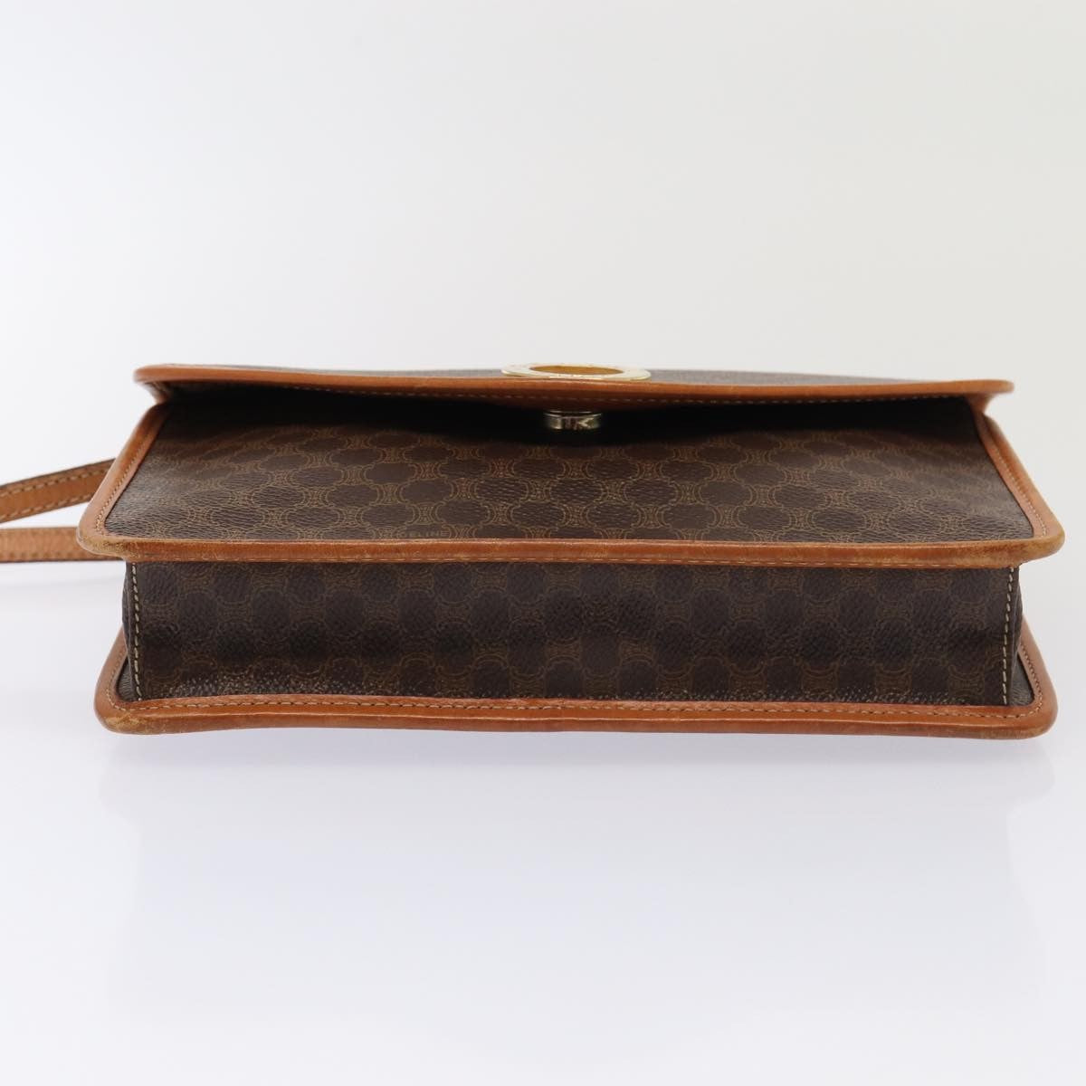 Celine Vintage Macadam Circle Logo Shoulder Bag Canvas and Leather, BROWN, CANVAS, Shoulder bag