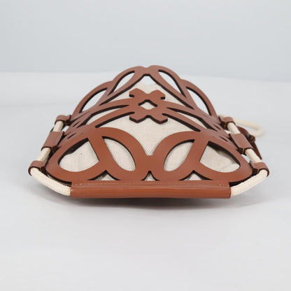 Loewe Anagram Drawstring Bucket Crossbody Bag Leather with Canvas, BEIGE, LEATHER, Crossbody bag