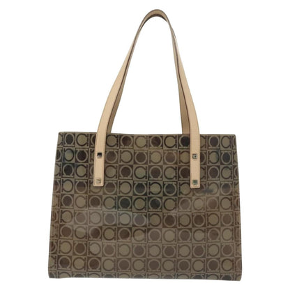 Salvatore Ferragamo Gancini Tote Vinyl, BROWN, SYNTHETIC, Tote bag