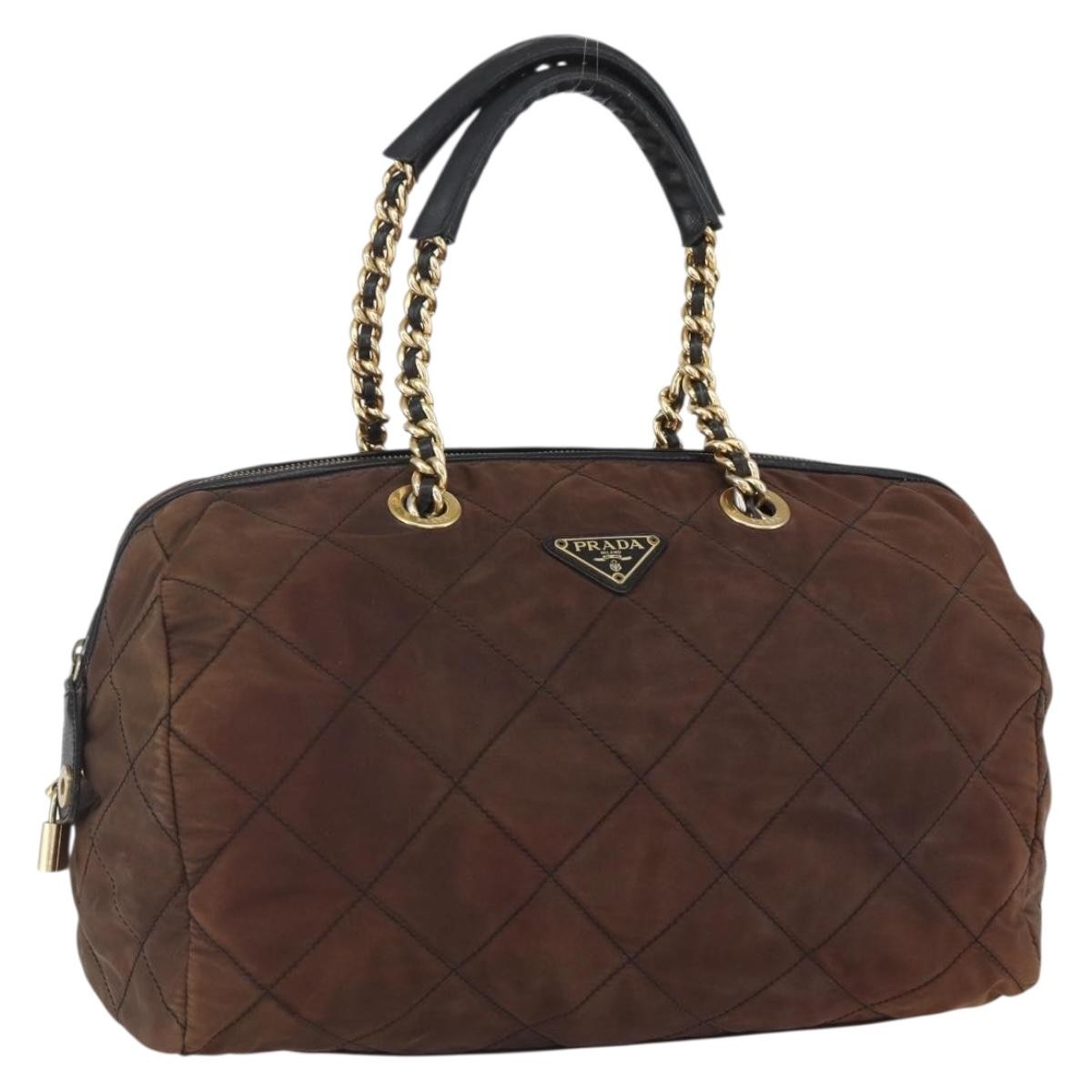 Prada Vintage Chain Handbag Tessuto, BROWN, NYLON, Handbag