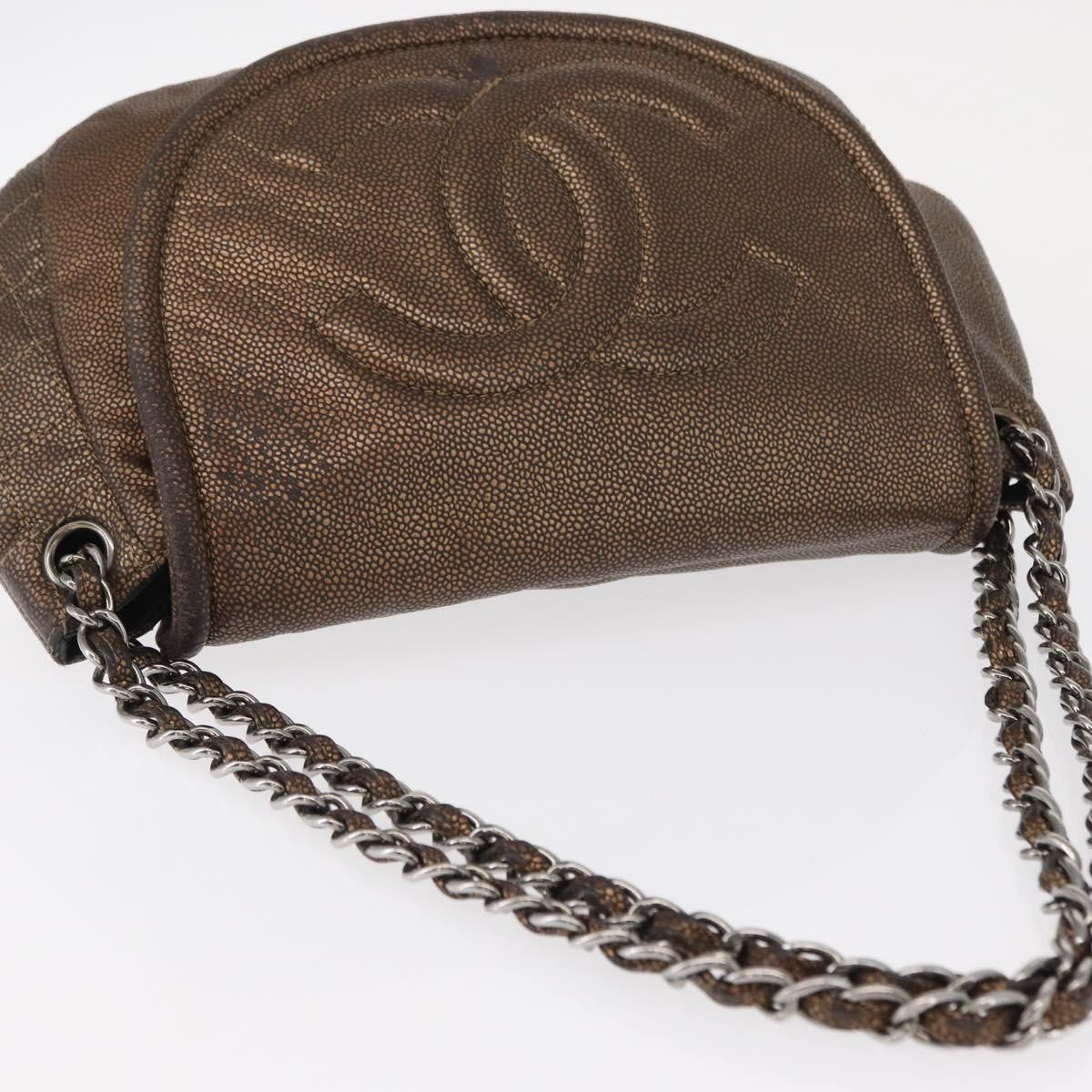 Chanel Timeless Half Moon Flap Bag Caviar, BROWN, LEATHER, Shoulder bag