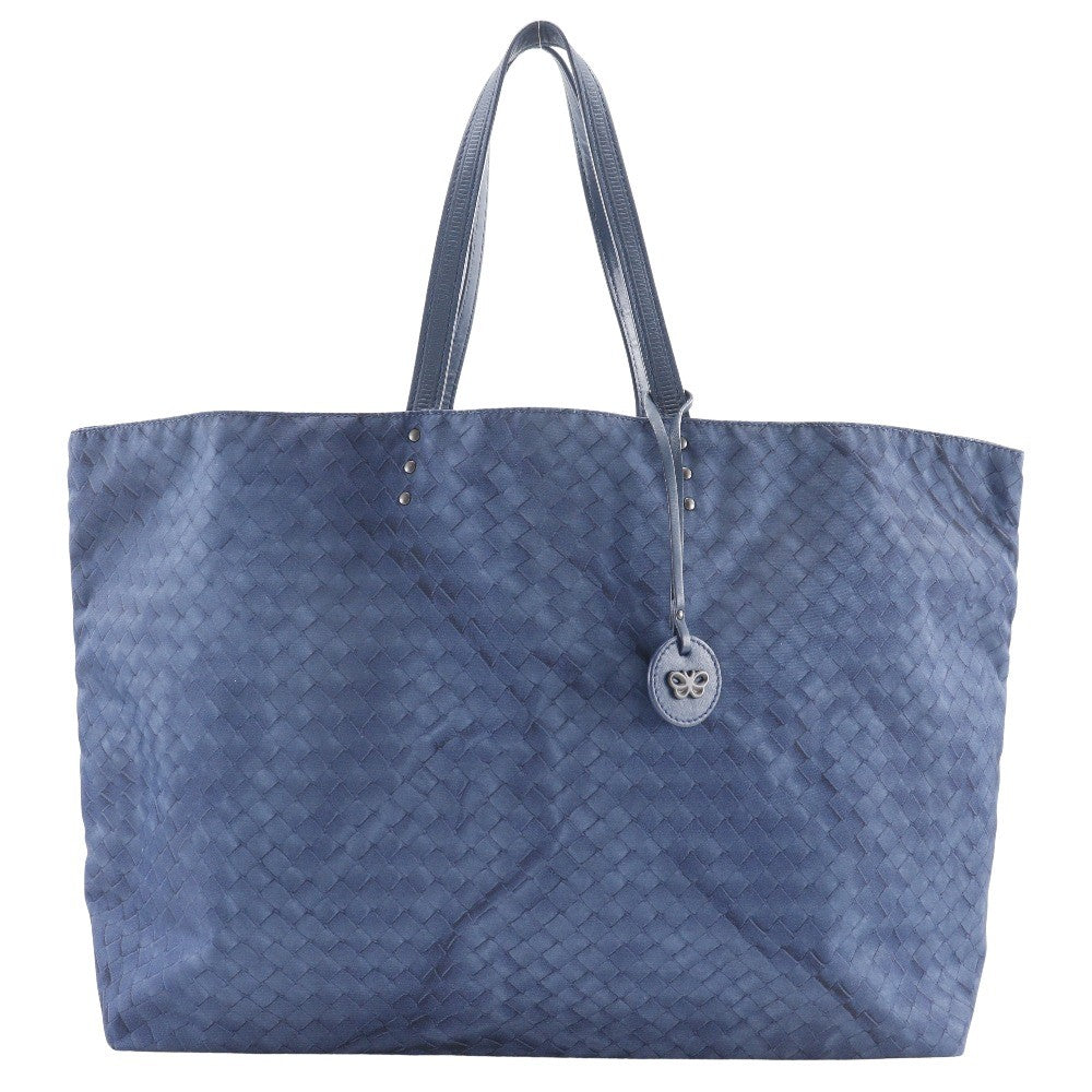 Bottega Veneta Intrecciolusion Tote Printed Nylon, NAVY, NYLON, Tote bag
