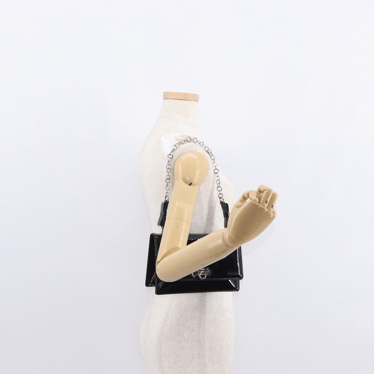 Salvatore Ferragamo Gancini Chain Shoulder bag Patent leather, BLACK, PATENT_LEATHER, Shoulder bag