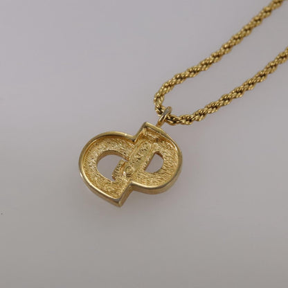 Christian Dior CD Pendant Necklace Metal and Crystals, GOLD, METAL, Necklace