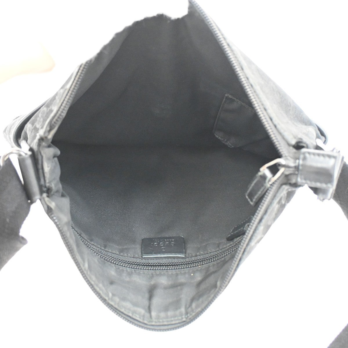 Gucci Zip Messenger GG Canvas with Perforated Leather, BLACK, CANVAS, Shoulder bag