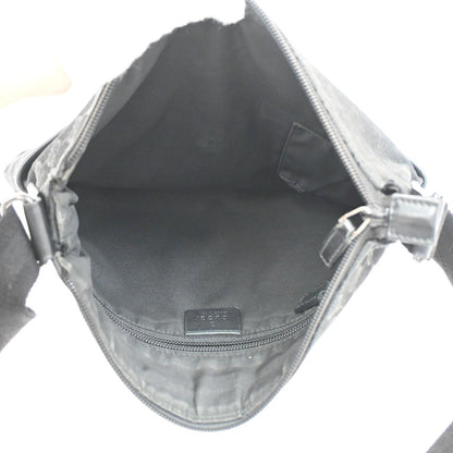 Gucci Zip Messenger GG Canvas with Perforated Leather, BLACK, CANVAS, Shoulder bag