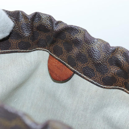 Celine Triomphe Drawstring Bucket Bag Raffia with Leather, BROWN, PVC, Shoulder bag