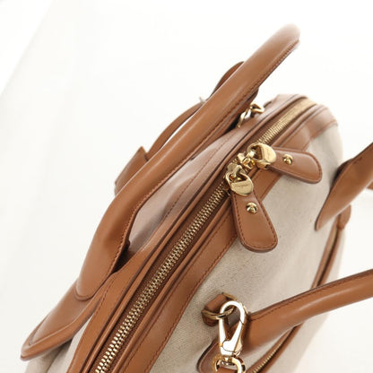 Salvatore Ferragamo Vintage Fiamma Satchel Canvas and Leather, BEIGE, CANVAS, Handbag